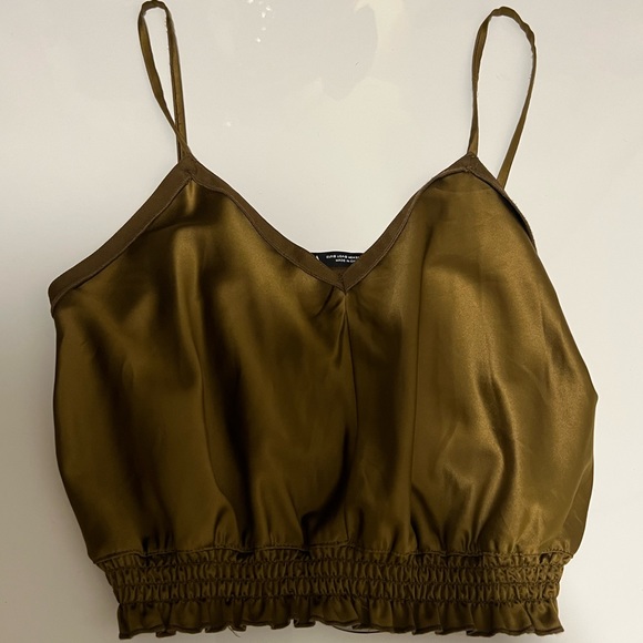 Olive Green Satin Crop Top - Picture 1 of 3